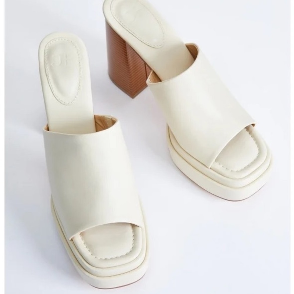 Women's Cream Platform Slide Heels
